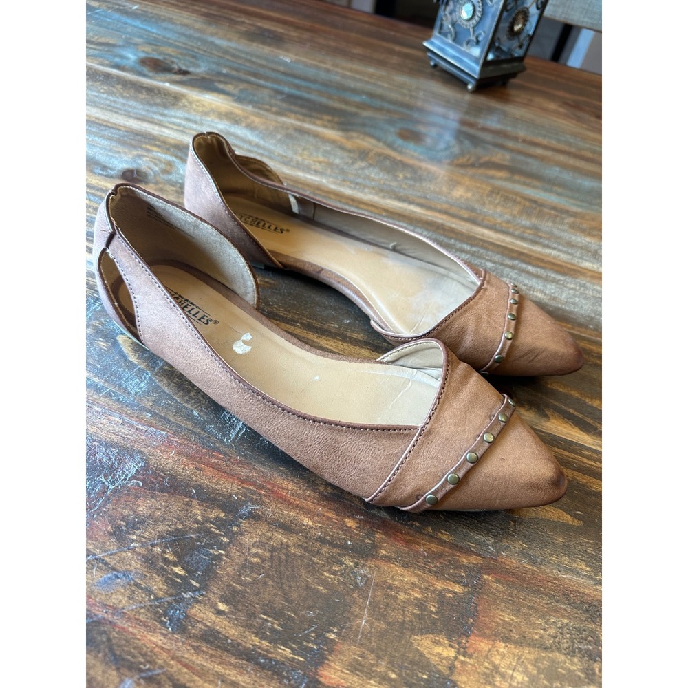 Seychelles Infiniti Tan Studded d'Orsay Pointed‎ Toe Flats Womens 10W Brown